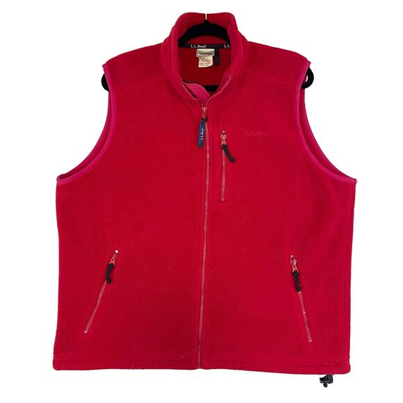 Vintage LL Bean Fleece Vest Men's Medium Red Full Zip Pockets Embroidered Logo - Picture 1 of 5
